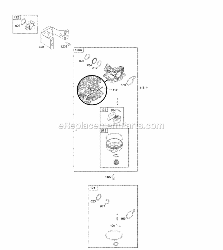 Carburetor Diagram and Parts List for  Briggs and Stratton Engine